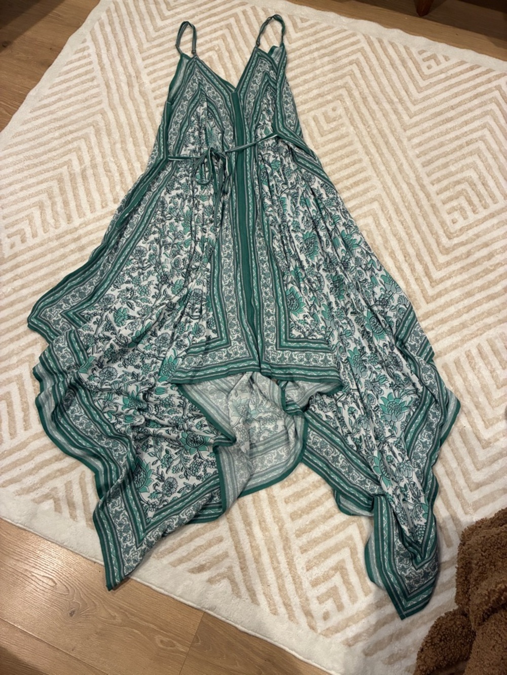 Cost Plus World Market Teal Green Floral Handkerchief Hem Sundress - Picture 3 of 5